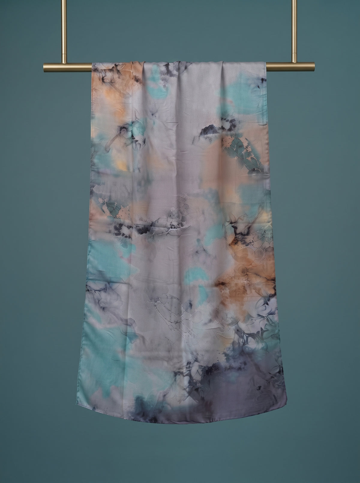 Ethereal Abstract Modal Hijab – Teal, Grey & Rust Watercolor Print