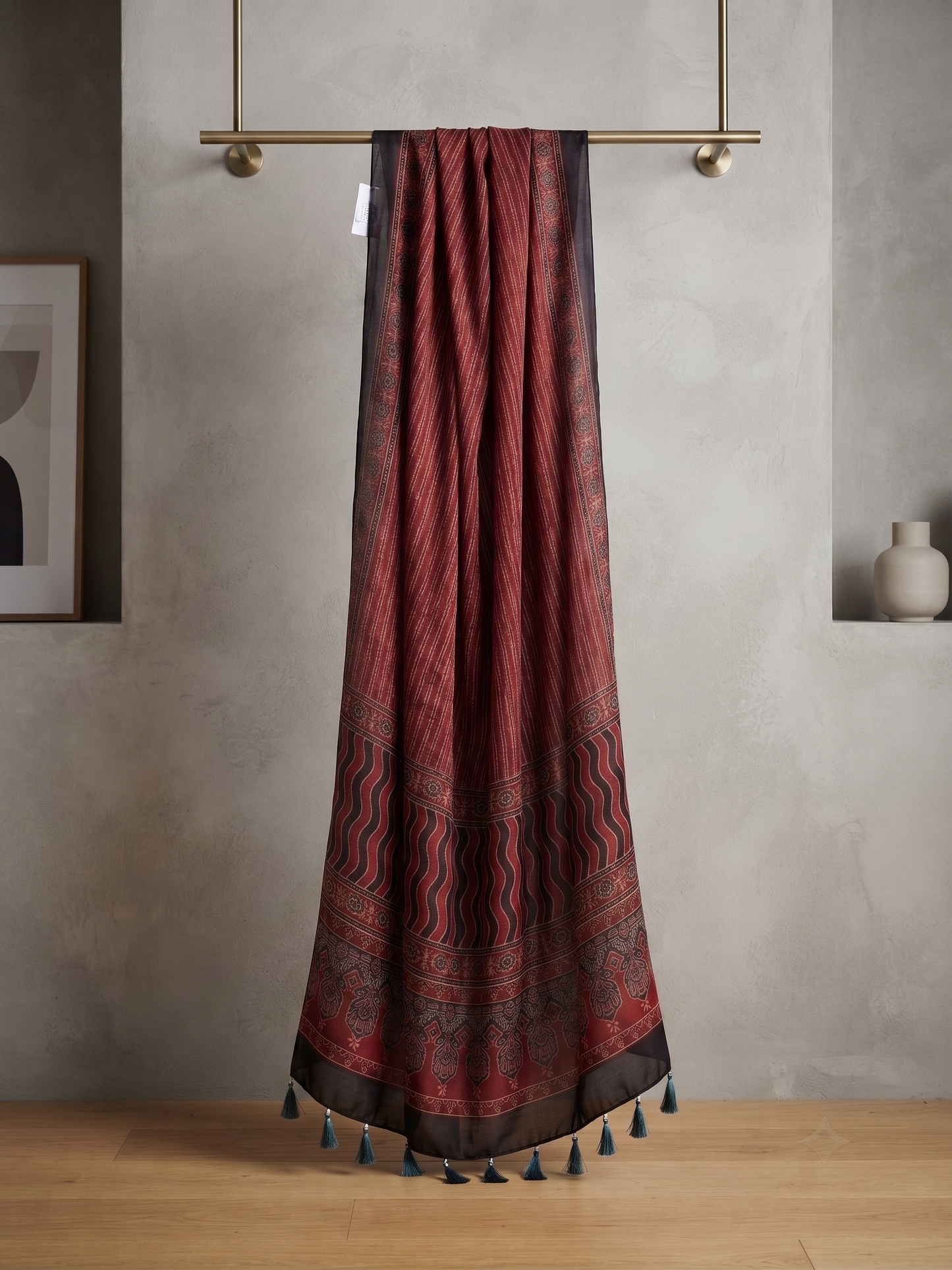 Red & Bold Black Premium Silk Hijab