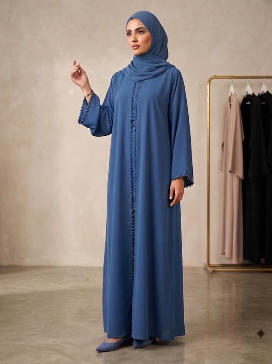 Elegant Royal Front Open Abaya | With Hijab