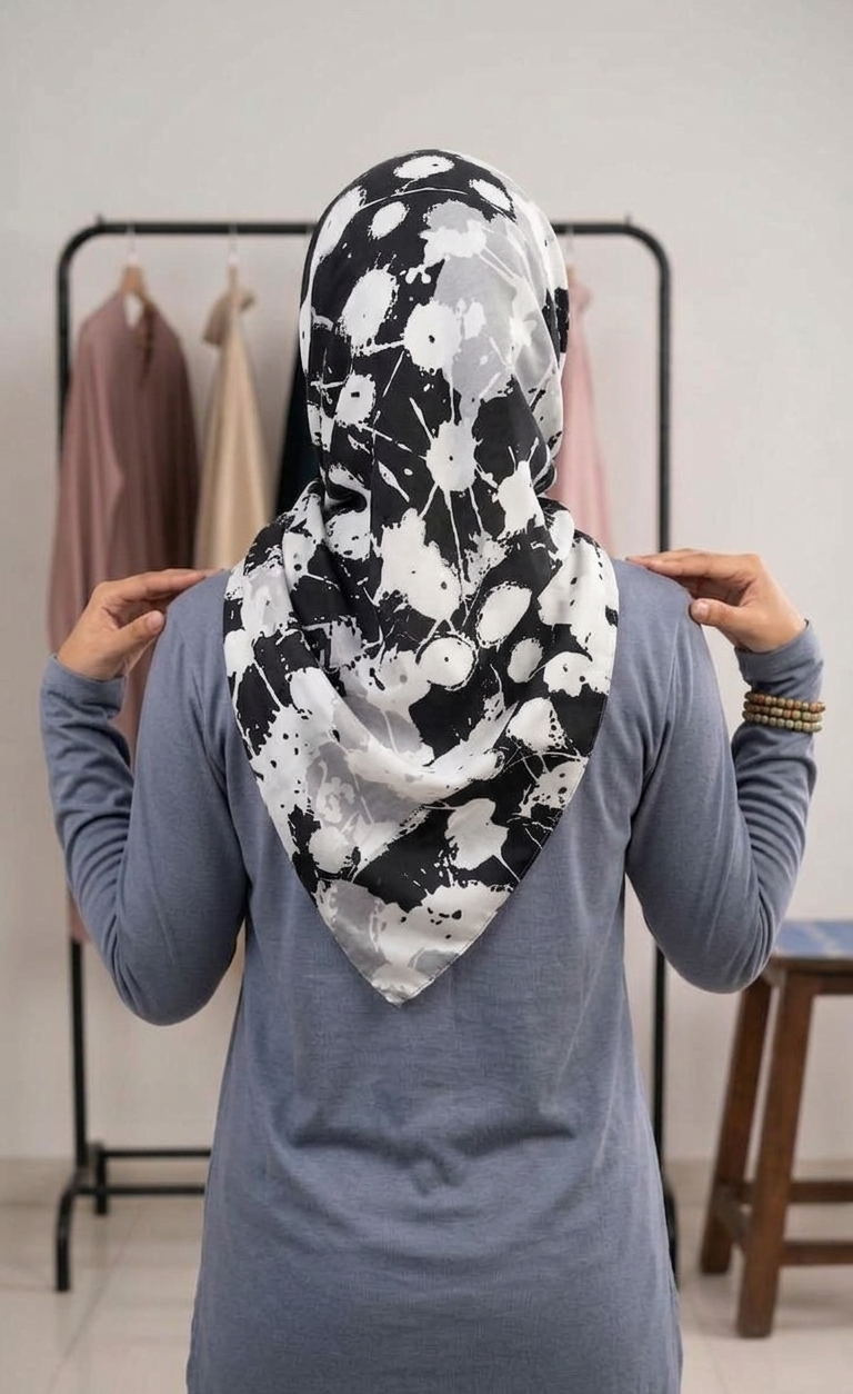 Black & White Cotton Print Hijab