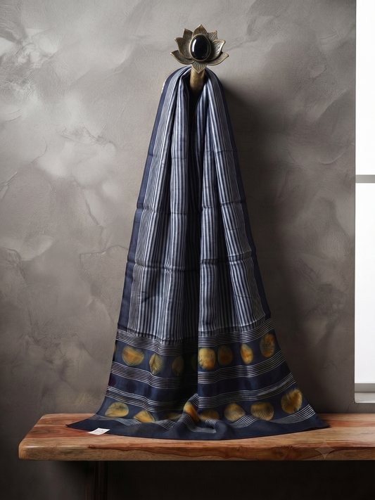 Premium Rich Navy & Polka Dot Silk Hijab