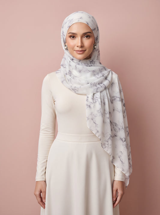 Modal Soft Hijab - White And Gray
