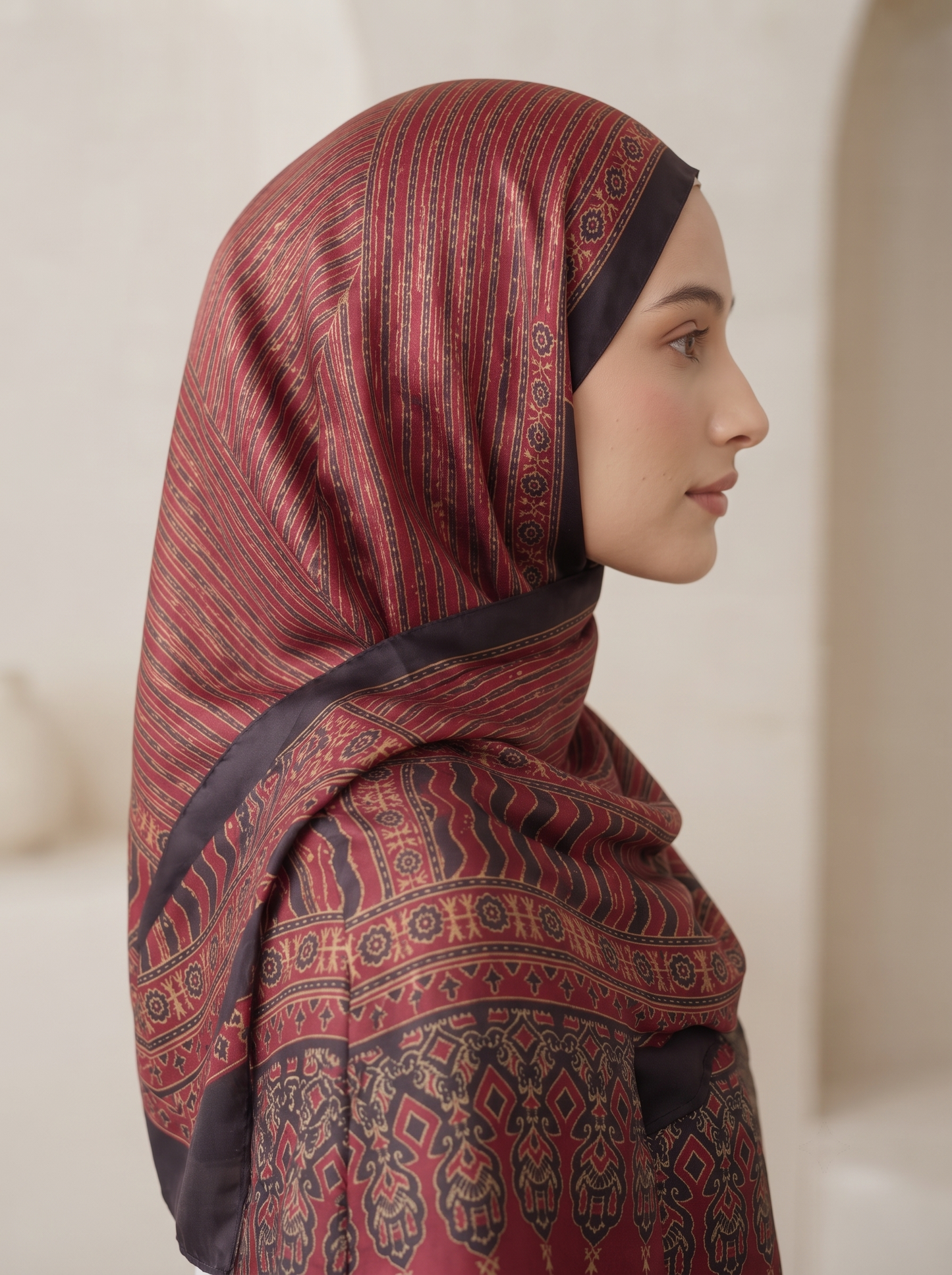 Red & Bold Black Premium Silk Hijab