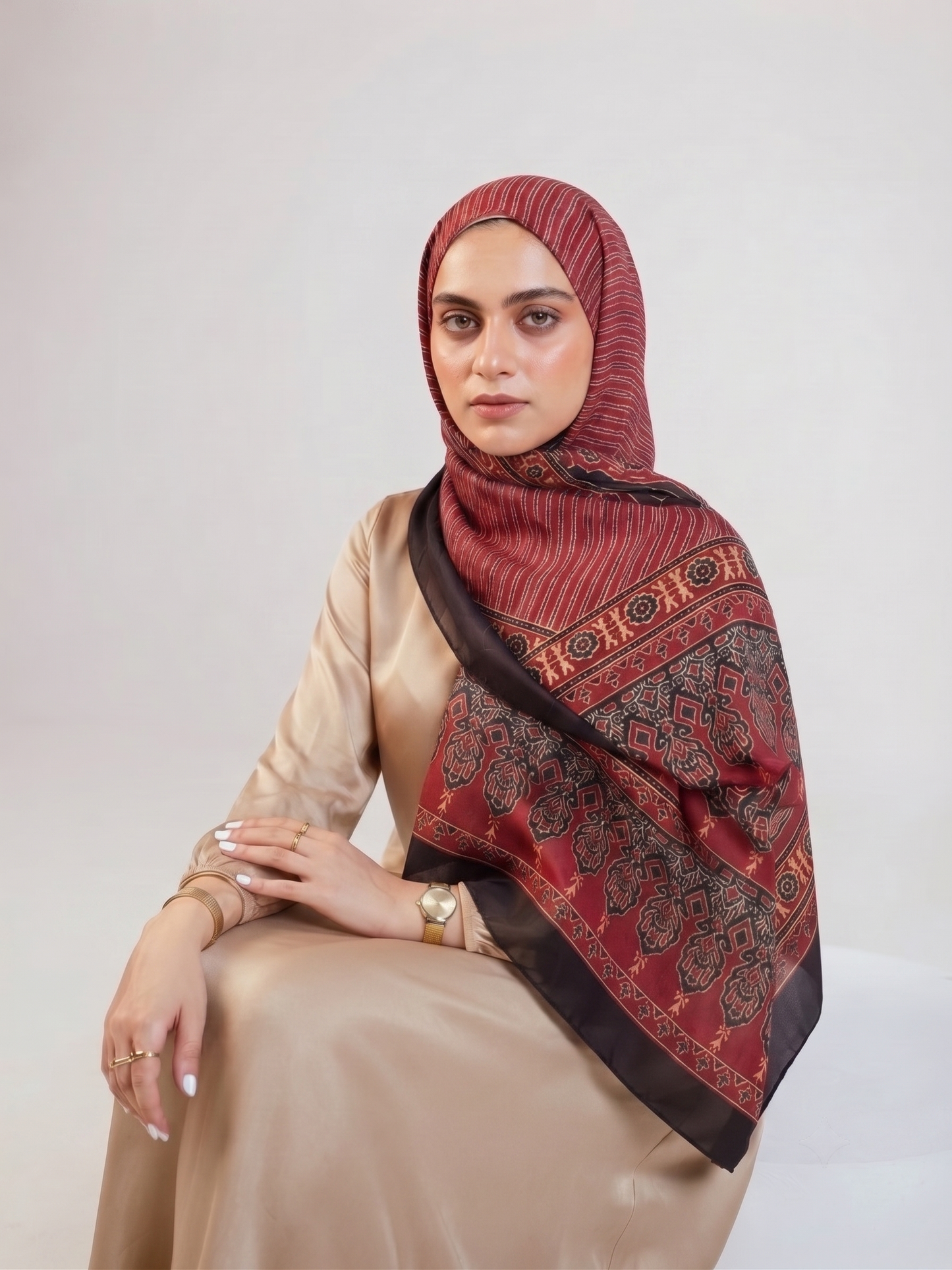 Red & Bold Black Premium Silk Hijab