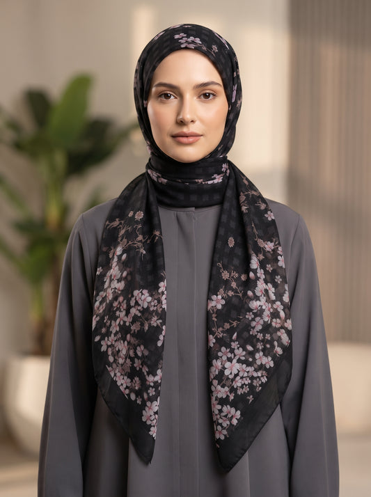 Black/Pink Cotton Voile Triangle Hijab