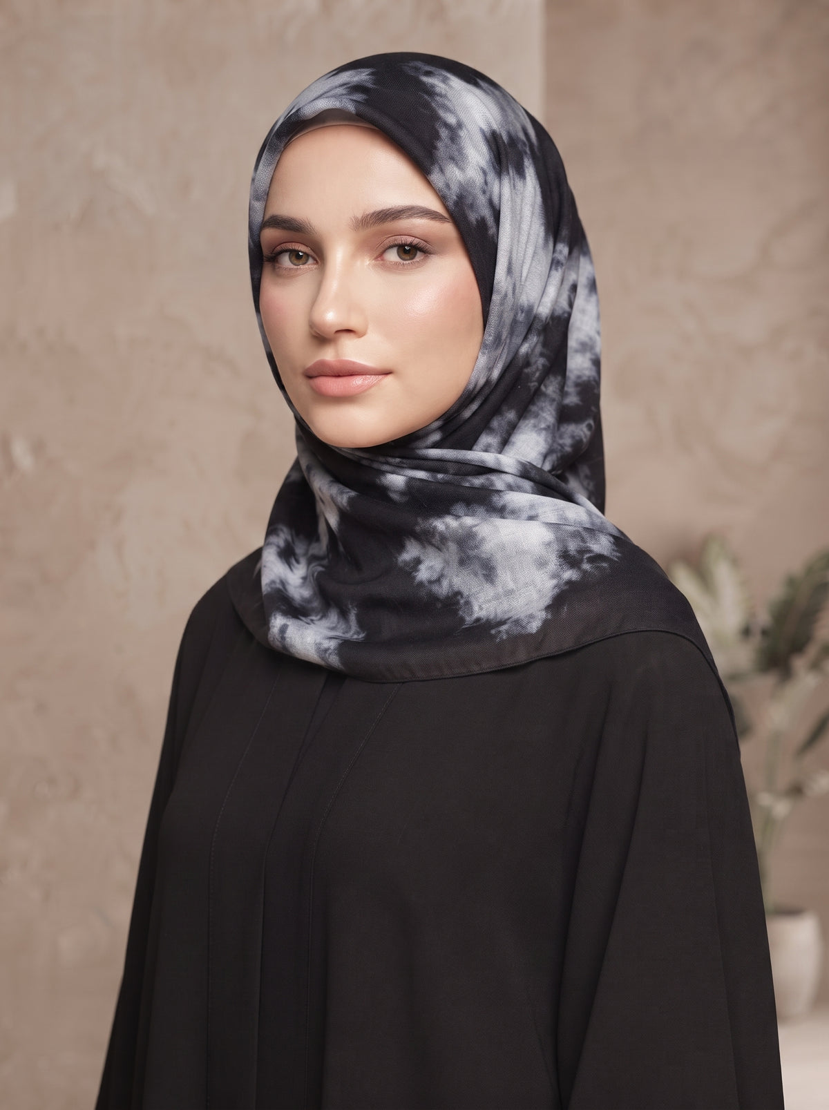 Modal Soft Hijab Tie-Dye - Black & White