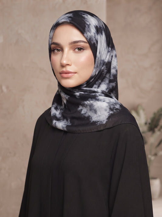 Modal Soft Hijab Tie-Dye - Black & White