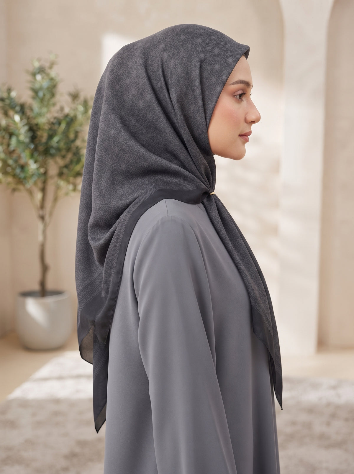 Charcoal Gray Cotton Voile Triangle Hijab