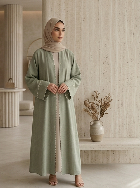 Embroidered Linen Abaya