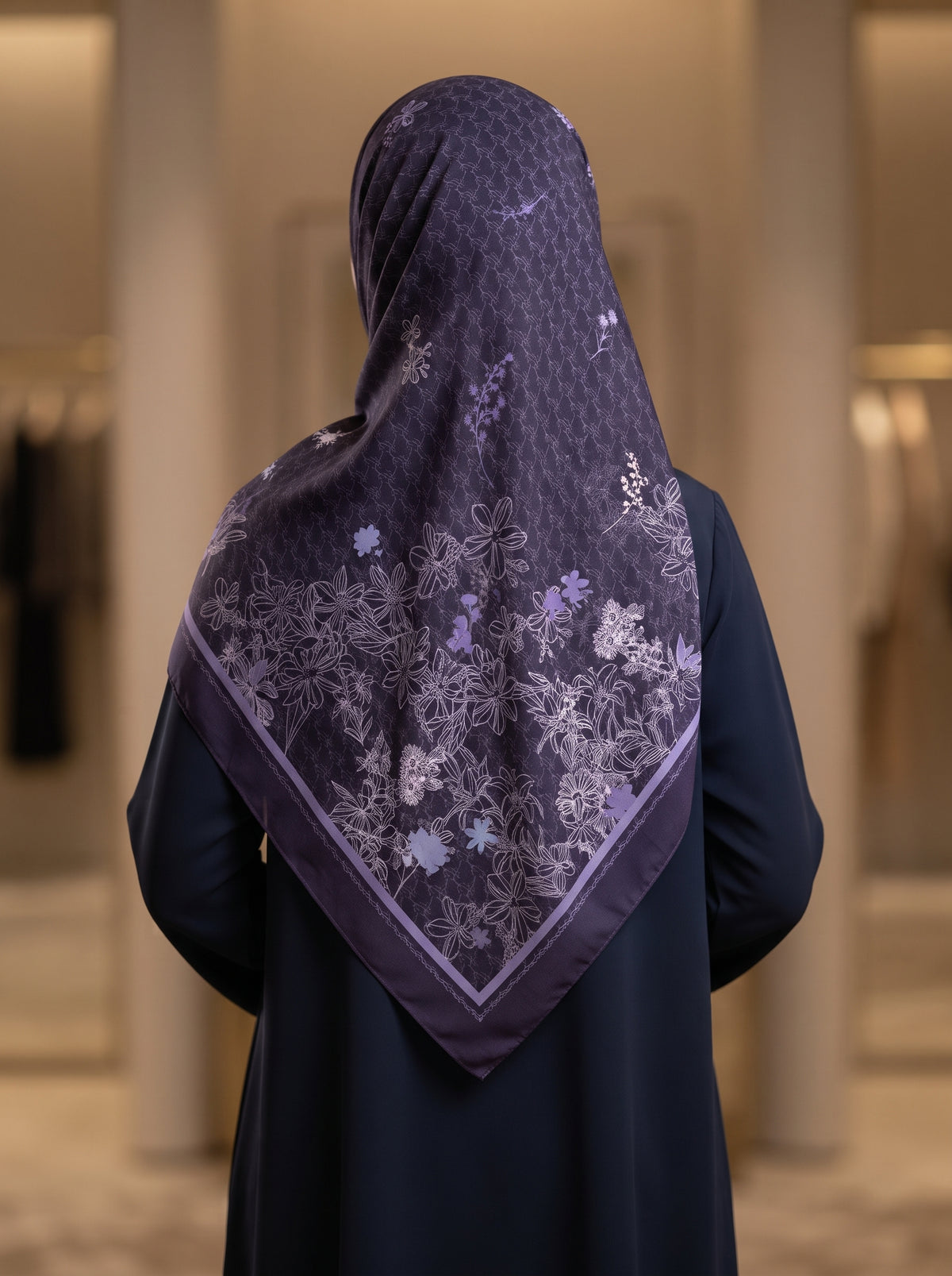Deep purple Floral Triangle Pearl Chiffon Hijab