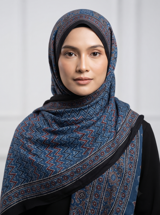 Premium Shipyard Blue Silk Hijab