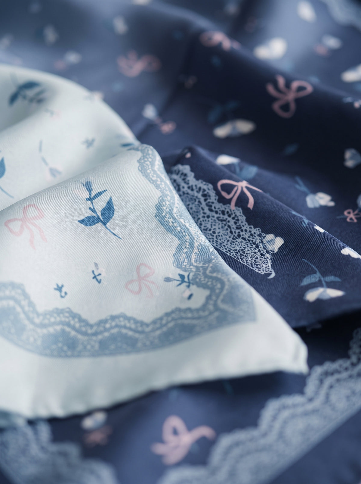 Dual Dusty Blue Tone Floral Silk-Blend Triangle Hijab