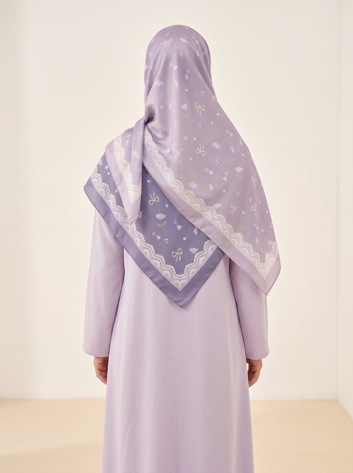 Dual Dusty Lilac Floral Silk-Blend Triangle Hijab