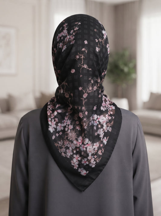 Black/Pink Cotton Voile Triangle Hijab