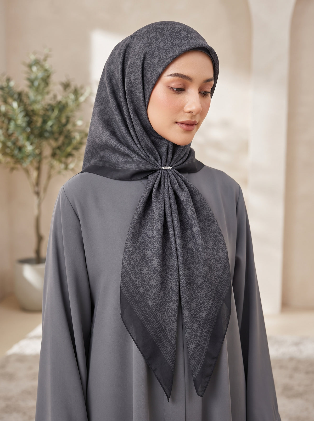 Charcoal Gray Cotton Voile Triangle Hijab