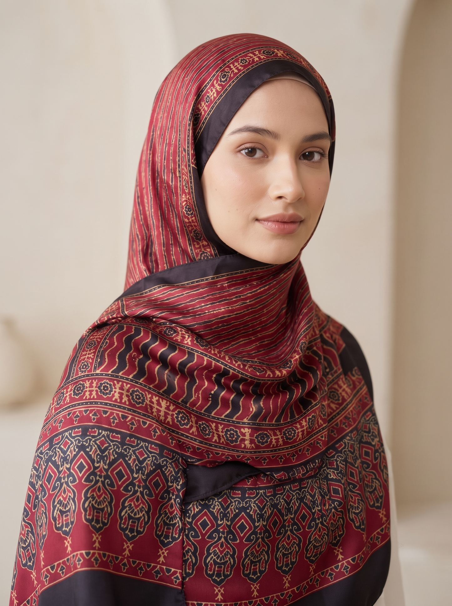 Red & Bold Black Premium Silk Hijab