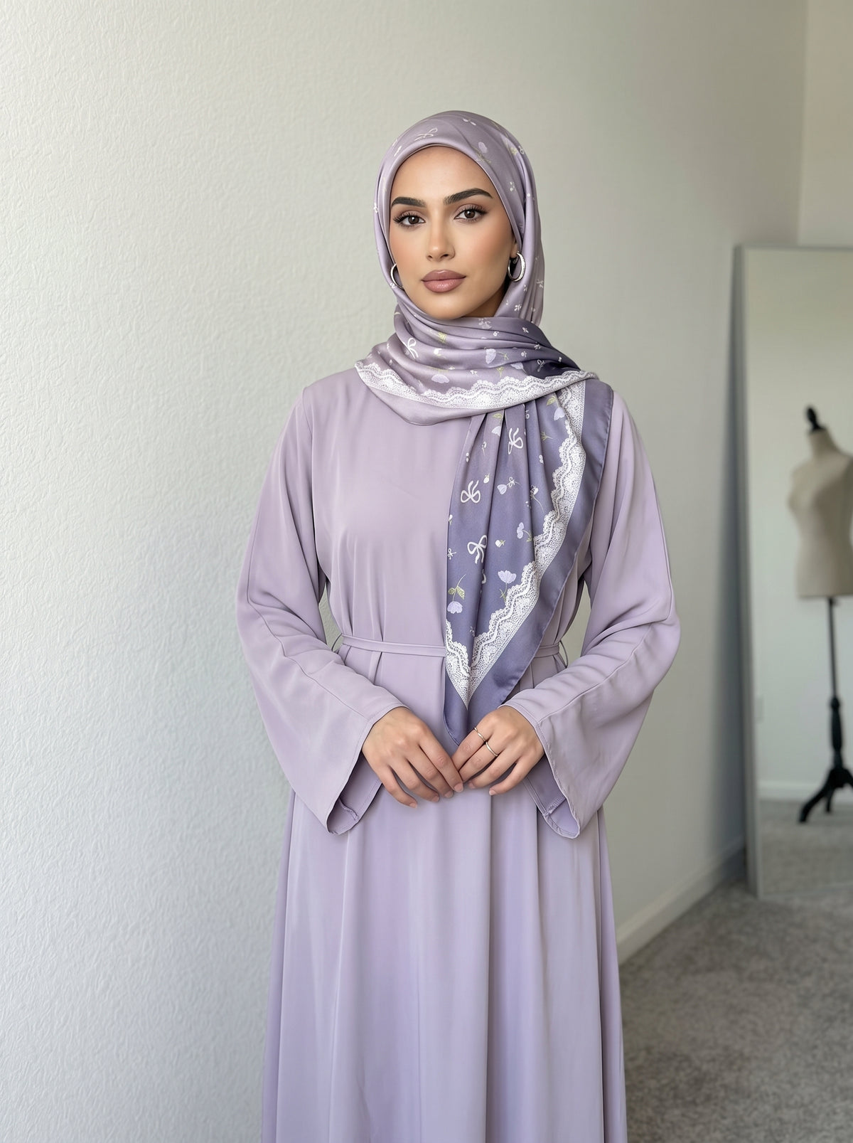Dual Dusty Lilac Floral Silk-Blend Triangle Hijab