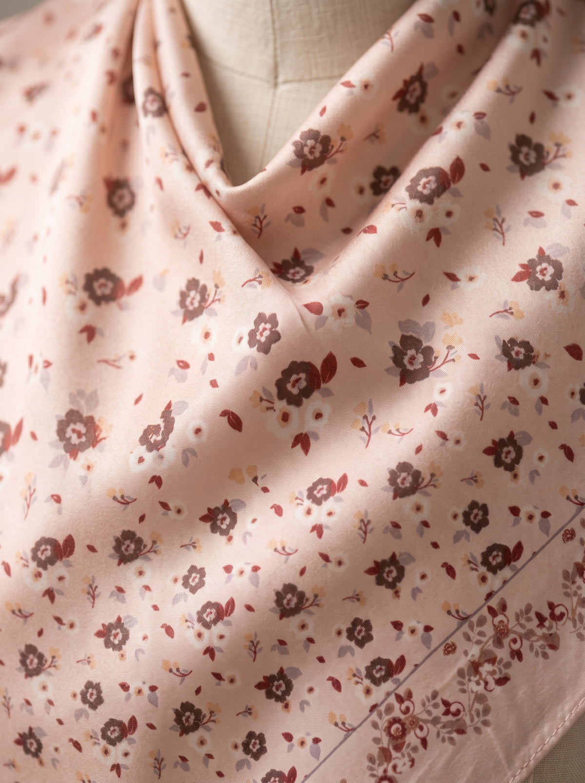 Dual Dusty Rose Tone Floral Silk-Blend Triangle Hijab