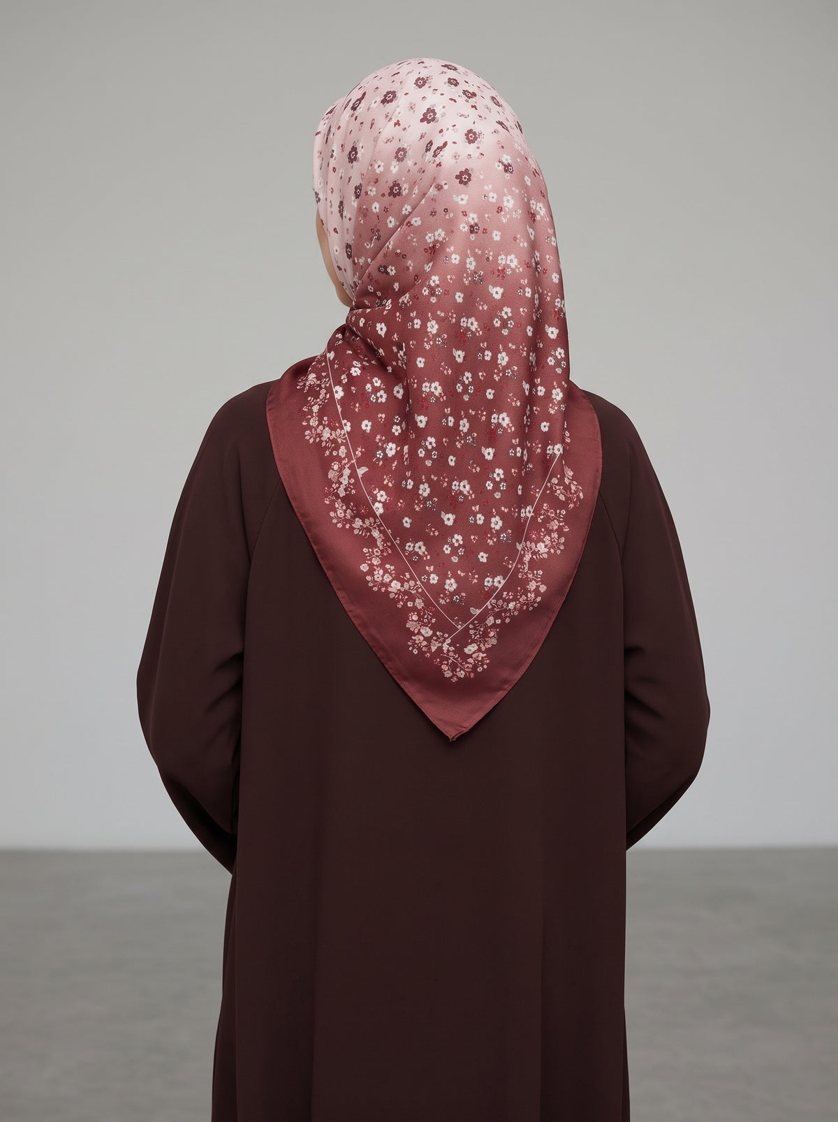 Dual Dusty Rose Tone Floral Silk-Blend Triangle Hijab
